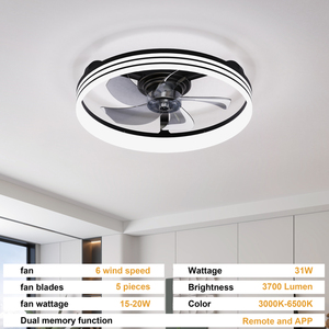 19.7'' Low Profile <b>Ceiling</b> Fan with <b>Light</b> 6 Fan Speeds No Noise Motor Flush Mount <b>Remote</b> <b>Control</b> for Bedroom Kitchen Living room - Product Image 6