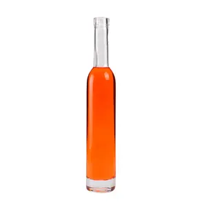 Garrafas altas com fundo pesado para suco de vidro transparente/fosco extra, garrafa de vidro para vinho gelado de 375ml e 500ml com cortiça de madeira