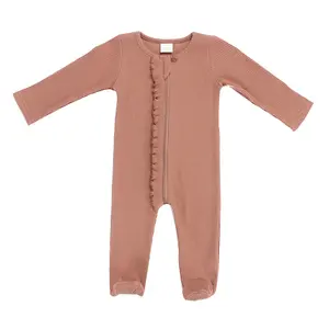 Customized Wholesale Boutique Clothing Children Dark Orange Long Sleeve Suit Crotch Black Collar Style Baby Kids Unisex Rompers