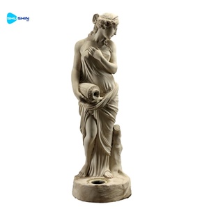 ヨーロッパの伝統的なデザインの手作り大理石の狩猟の女神像、裸の少女と魚の彫刻付き - Product Image 5