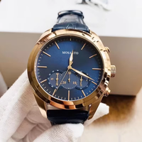 Montre à Quartz de luxe pour hommes, boîtier en acier inoxydable or Rose, Texture Crocodile, cuir véritable, montre-bracelet quotidienne MS bleue