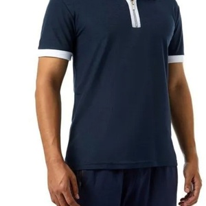 T-shirt tricoté respirant à manches courtes pour homme, col rabattu, demi-zip contrastant, coupe oversize - Product Image 3