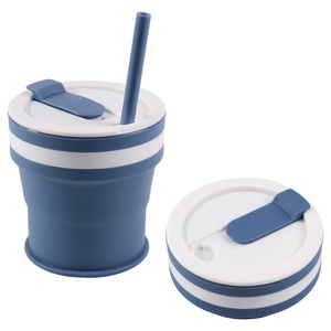 Tasse pliante multifonctionnelle en silicone de 350ml Tasse à café de voyage en silicone Tasse à eau avec couvercle et paille pour les voyages en déplacement - Product Image 1