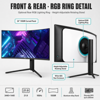 Ordinateurs tout-en-un DW-34 34 pouces incurvés 3440x1440 21:9 1500R 165Hz Intel Core I3 I5 I7 DDR4 32 Go SSD 2 To avec support rotatif AIO
