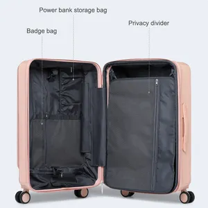 USB 충전 및 전화 홀더 여행 가방 세트 maletas de viaje가있는 다기능 전면 오픈 여행 트롤리 케이스