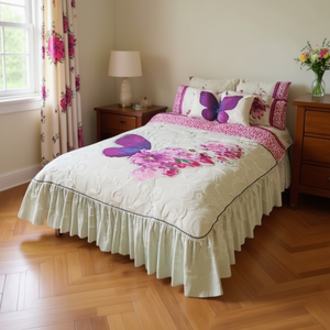 Ensemble de couette COMPE Queen Size 4 pièces, style floral princesse, mélange coton et polyester, literie pour la maison, utilisation toute saison - Product Image 2