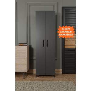 Meuble à chaussures moderne 7 étagères anthracite, armoire de rangement multifonctionnelle convertible pour la maison et l'hôtel, style bois MDF, fonction extensible - Product Image 1