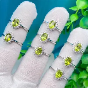 Natural Citrine Amethyst Peridot Emerald Cut 925 Sterling Silver Ring Statement Crystal Quartz Peridot Gemstone Ring For Women