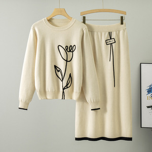 Conjunto de Suéter Tejido para Mujer con Estampado de Rosas y Falda, Moda Primavera-Otoño 2026, Conjunto de Dos Piezas - Product Image 4