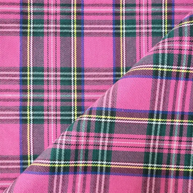 100% polyester yarn dyed pink plaid checked skirt dress school uniform fabric