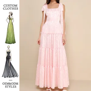 Women New Fashion Pink Color Sleeveless Butterfly Lace Up Maxi Dress Backless Smocked Slip Bodycon Dress Party Dresses Elegant
