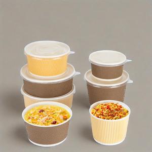 Bol en papier ondulé de haute qualité 240 ml - 1100 ml, bol/gobelet à soupe à double paroi jetable avec couvercle - Product Image 2