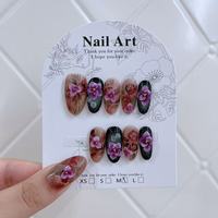 Lot de 10 faux ongles en acrylique souple, recyclables, de luxe, avec motifs 3D pré-dessinés, pour doigts moyens/courts