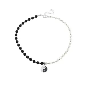 Couples Yin Yang Taichi Pendant Clavicle Chain for Women Men Black with White YinYang Choker Necklaces Jewelry Best Friend