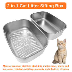 <span class=keywords><strong>Bac</strong></span> à litière pour chat en acier inoxydable à <span class=keywords><strong>double</strong></span> couche, grand <span class=keywords><strong>bac</strong></span> à litière en métal pour chaton - Product Image 2