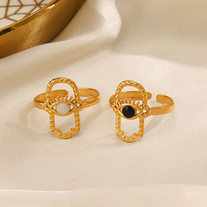 Anillo de Acero Inoxidable con Forma de Ojo, Estilo Europeo y Americano, Retro Francés, Bañado en Oro de 18K, Ajustable - Product Image 2