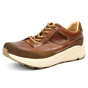 Retro Genuine Leather Chunk Shoes Men's Casual Dad Shoes Thick Soled Height Increasing Fashionable Trendy <b>Low</b> <b>Heel</b> 1-3cm - Product Image 1