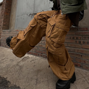 Manufacturer StreetWear Custom Vintage Heavyweight Twill Fabric Multi Pocket Wide Leg Cargo Pants For <strong>Men</strong> - Product Image 5