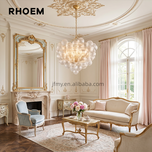 Lustre rond RHOEM Talia en verre soufflé à la main, 110V, hauteur réglable, grand luminaire pour salon - Product Image 2