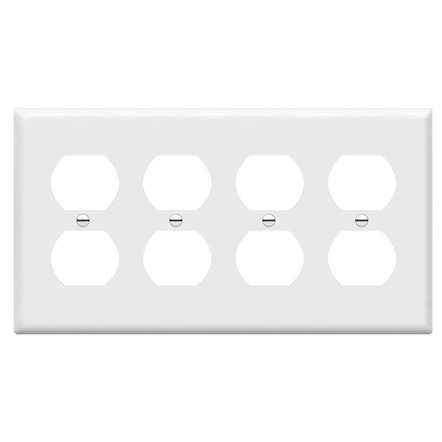 Wholesale 8824-W Duplex Receptacle Outlet Wall Plate Standard Size 4-Gang Polycarbonate White Speaker Indicator Light Wallplates