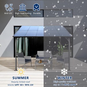 Pérgola Moderna Ecológica de 10x12 Pies para Montar en la Pared, Gazebo con Techo de Policarbonato, Muebles de Exterior Resistentes de Metal - Product Image 4