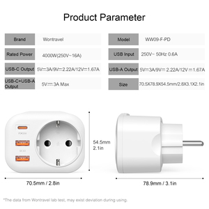 Wontravel Type F 3 UBS Power Socket Plug Wall Outlet Extender PD 20W Wall Plug - Product Image 3