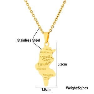 Collar con Colgante <span class=keywords><strong>de</strong></span> <span class=keywords><strong>Mapa</strong></span> Nacional <span class=keywords><strong>de</strong></span> <span class=keywords><strong>Túnez</strong></span>, <span class=keywords><strong>África</strong></span> del Norte, en Acero Inoxidable Impermeable, Joyería Moderna al por Mayor para Hombres y Mujeres - Product Image 3