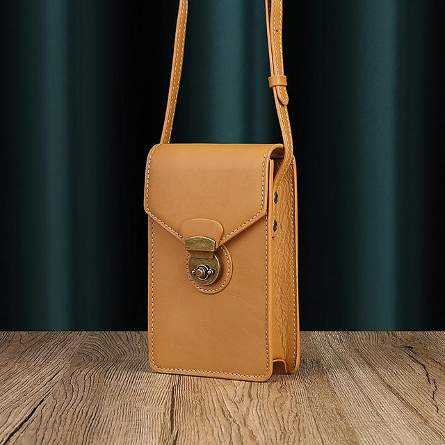 Top Grain Leather Light Fashionable Solid Color Mobile Phone Bags Simple Sling Shoulder Purse Women Mini Cross Body Luxury Bags