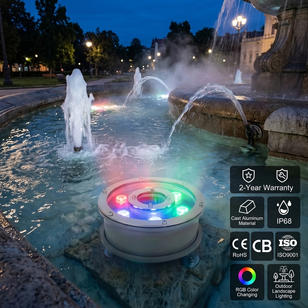 Colorful Multi-Color Temperature Dimmable IP68 Underwater Aluminum LED Fountain Light for Fish Pond & Pool Landscape