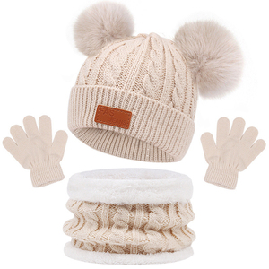 <span class=keywords><strong>Bonnet</strong></span> d'hiver en coton tricoté pour tout-petits pour enfants, ensemble de <span class=keywords><strong>bonnet</strong></span> à boules de poils pour enfants, 3 pièces, vente en gros - Product Image 5