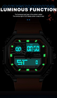 Montre homme SABR LED Sport, affichage double heure, calendrier numérique, cadran carré, bracelet en silicone, montre à quartz électronique pour homme