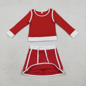 GLD1482 RTS Vestido de verano transpirable de manga larga con estampado rojo liso hasta la rodilla para bebé niña, conjunto de falda de yoga al por mayor - Product Image 2