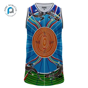 PURE Breathable Custom Wholesale Polynesian Tribal Tattoo Print Mesh Men's Workout Basketball Jersey Singlets