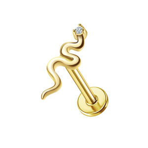 Lotus Manufacturer En stock Piercing Labret en or massif 10K 14K 18K à dos plat, motif serpent, bijou de corps tendance - Product Image 5