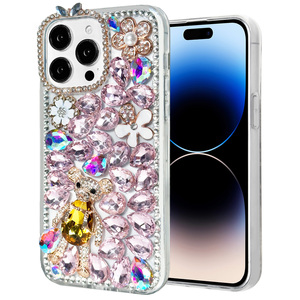Luxury 3D Handmade Clear Flower and <b>Cute</b> <b>Bear</b> Diamond Phone Case for iPhone 17 Pro Max -Handmade Rhinestone for Girls Women - Product Image 2