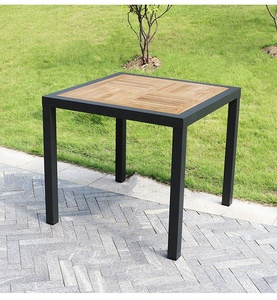 टीक आउटडोर खाने की मेज और कुर्सी संयोजन आंगन उद्यान फर्नीचर कैफे बाहर छत ठोस लकड़ी खाने की मेज - Product Image 5