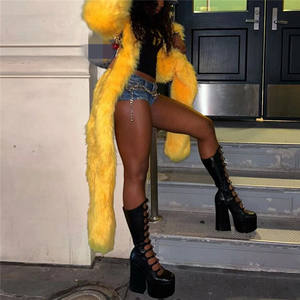 Autunno inverno nuovi cappotti lunghi in pelliccia da <span class=keywords><strong>donna</strong></span> Y2k Streetwear <span class=keywords><strong>giallo</strong></span> irregolare <span class=keywords><strong>cappotto</strong></span> lungo stile - Product Image 5