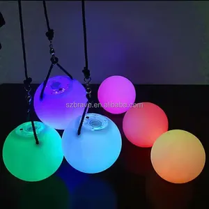 Customized Color Changing Swirling Light Rave Toy LED Poi Ball Soft PVC Light up Juggling Belly Dance Spinning Poi Ball