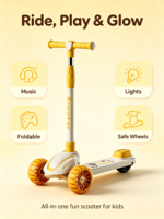 Nouveau style de trottinette à trois roues en acier PP pour enfants de 2 à 8 ans, pliable, avec musique et lumières, multifonctionnelle, grande trottinette à pédales pour enfants