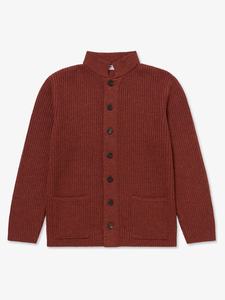 <span class=keywords><strong>Cardigan</strong></span> a Coste da Uomo in Maglia Grossa <span class=keywords><strong>Arancione</strong></span> Bruciato con Collo Alto e Tasche Applicate per Stile Casual - Product Image 2