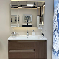 Ensemble de meubles de salle de bain double vasque style ferme moderne avec armoire à pharmacie murale flottante à LED et lavabo en céramique