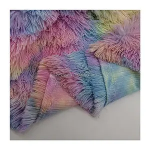 Atacado Personalizado Tie Dye Pile Rainbow Multi Color Super Macio Shaggy Cozy Print PV Tecido Para Home Textile