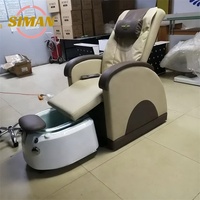 Chaise de pédicure de luxe Siman beige brun gris avec bassin amovible inclinable pas de massage de plomberie avec lumière de surf colorée