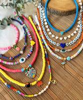Prêt à expédier en gros chanceux été plage verre perle de rocaille polymère argile pendentif tour de cou collier pour bijoux de mode femmes