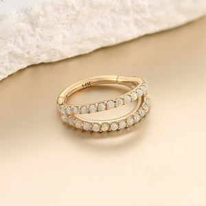 Fine 14k vàng Rắn bản lề đoạn Clicker Hai Lớp Thiết kế bên Inlay 1.1mm Opal mũi vòng vách ngăn cơ thể xuyên đồ trang sức - Product Image 4