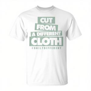 T-shirt blanc unisexe à col rond et manches courtes en coton, imprimé vert marine, coupé à partir d'un tissu différent, vêtement promotionnel - Product Image 2