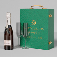 Boîte cadeau en cuir PU de luxe avec tiroir, boîte à champagne personnalisée avec emplacements pour verres à vin