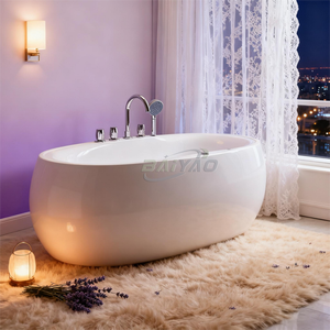 Bañera Ovalada Moderna de Acrílico, Independiente, Blanca/Negra Brillante, con Drenaje Central, Diseño Duradero para Remojar, Portátil para <span class=keywords><strong>Apartamentos</strong></span> - Product Image 6