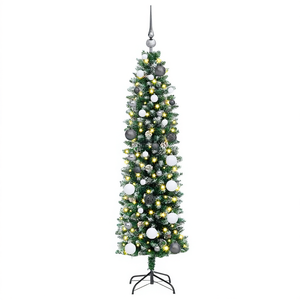 Sapin de Noël artificiel mince et élégant, 59,06 pouces, en plastique vert, pièce unique, décoratif pour Noël - Product Image 1