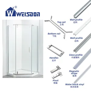 Weisdon bingkai baja tahan karat sekrup penggulung menangani Pivot pintu berlian Set penuh perangkat keras kamar mandi tanpa kaca